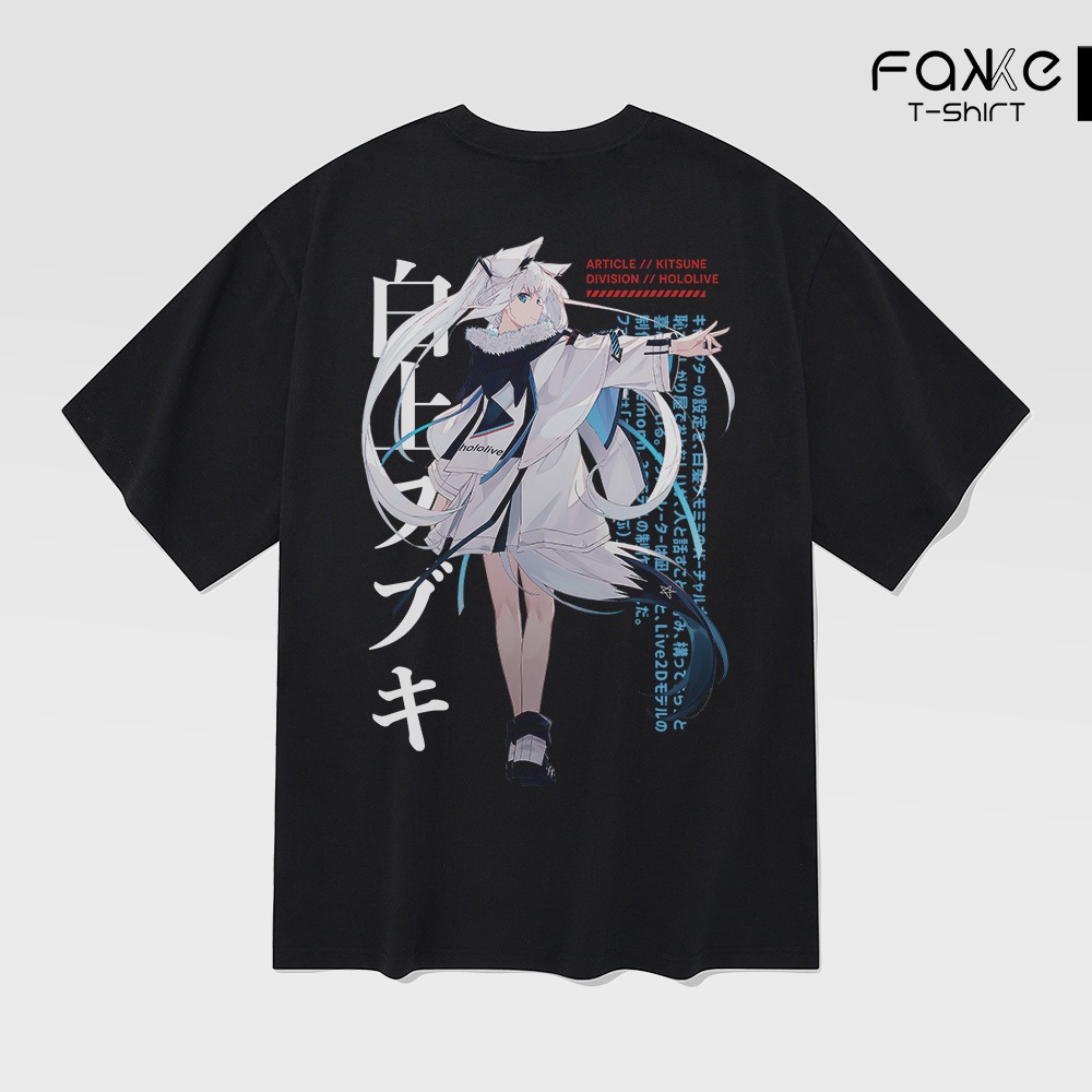 Áo thun Unisex HOLOLIVE Shirakami Fubuki Digital Art Oversized 100% Cotton ngắn tay