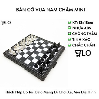 Bàn cờ vua hít nam châm. bàn cờ vua 13x13cm nam châm hít mini trắng đen, nhỏ đẹp bỏ túi cao cấp