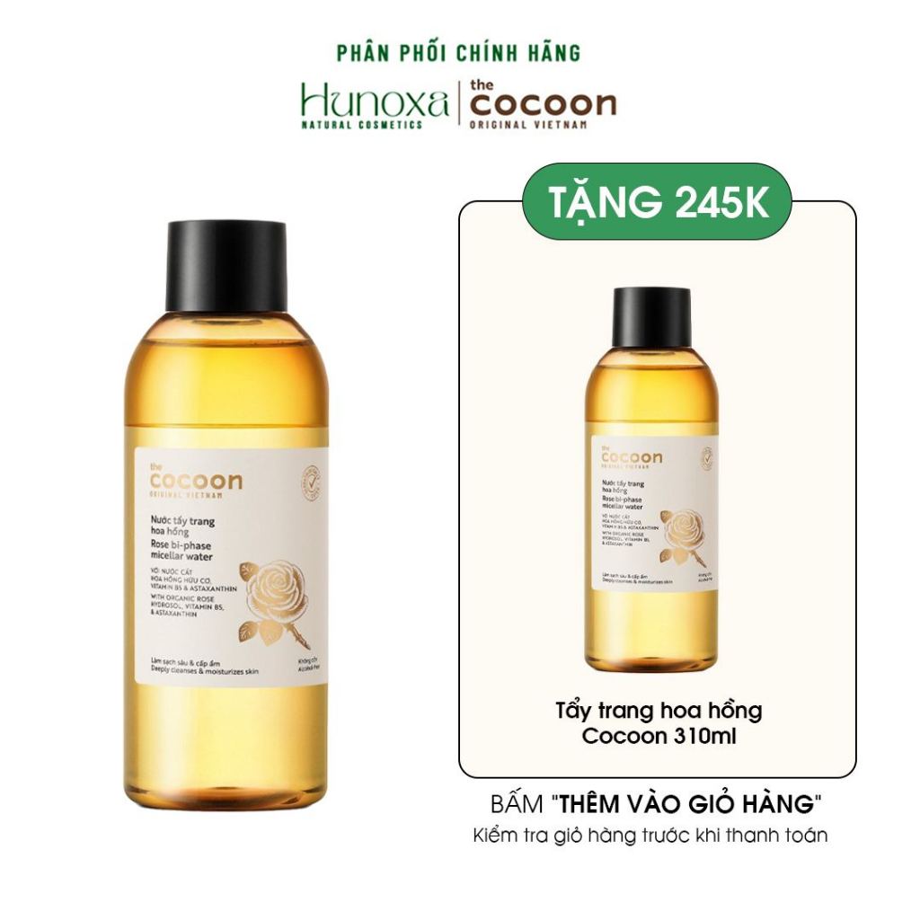 BIGSIZE Nước tẩy trang hoa hồng Cocoon 310ml Rose bi-phase micellar water tẩy sạch makeup & cấp ẩm