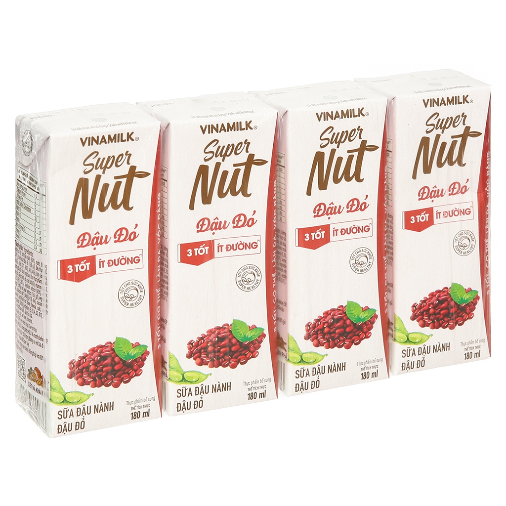 Sữa đậu nành Vinamilk Super Nut đậu đỏ - Lốc 4 hộp 180ml