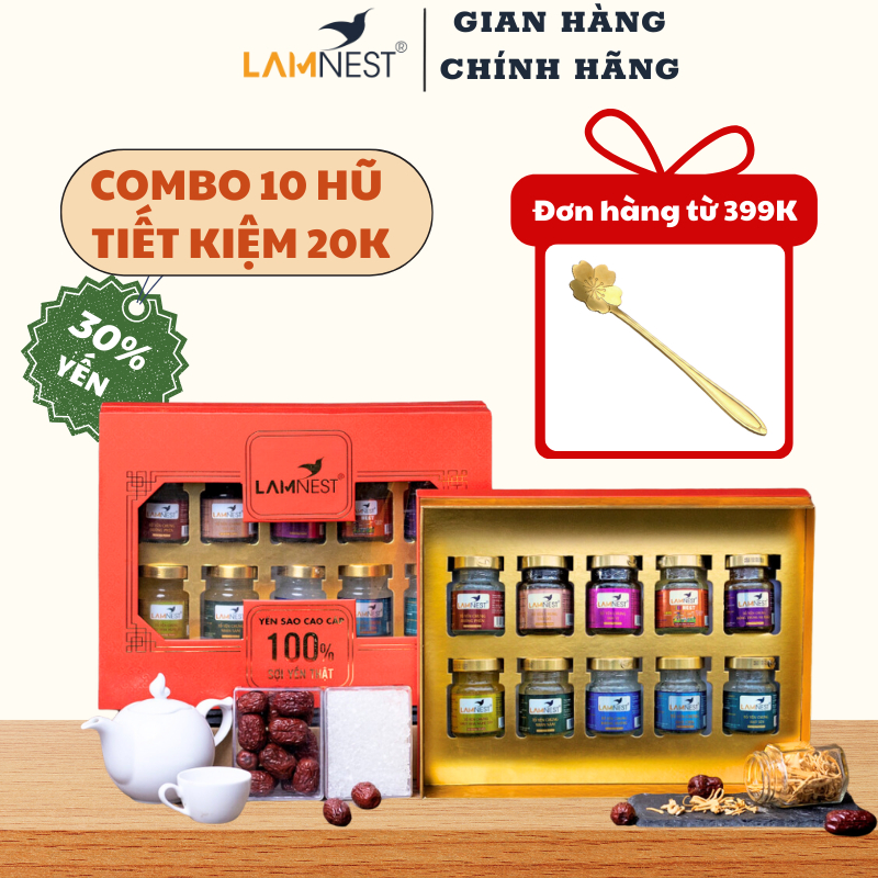 Combo 10 hũ Yến chưng sẵn 30% yến Lamnest- yensaocaocaplamnest
