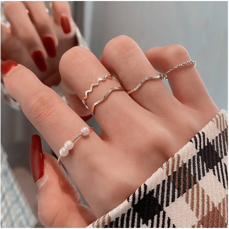 Set 5 nhẫn nữ mạ bạc xinh xắn phong cách hàn quốc