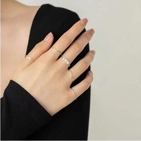 Set 5 nhẫn nữ mạ bạc xinh xắn phong cách hàn quốc