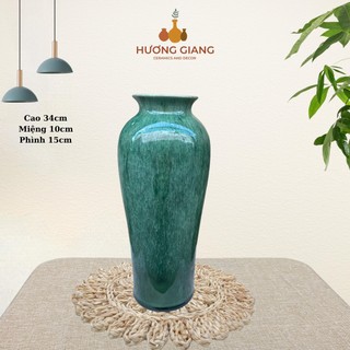 Lọ hoa decor gốm sứ Bát Tràng, bình hoa gốm cắm hoa để bàn dáng đùi dế cao 34cm – Gốm sứ Hương Giang