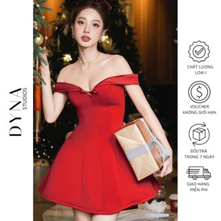 Váy trễ vai cup ngực đính nơ 𝐀𝐒𝐇𝐘𝐋𝐄𝐘 dáng xoè xinh xắn