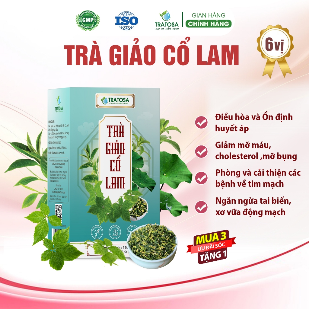 Trà Giảo Cổ Lam TRATOSA 6 Vị Giúp Hạ và Ổn định Huyết Áp,Giảm Mỡ Máu, Mỡ Bụng,Phòng Ngừa Các Vấn đề Tim Mạch