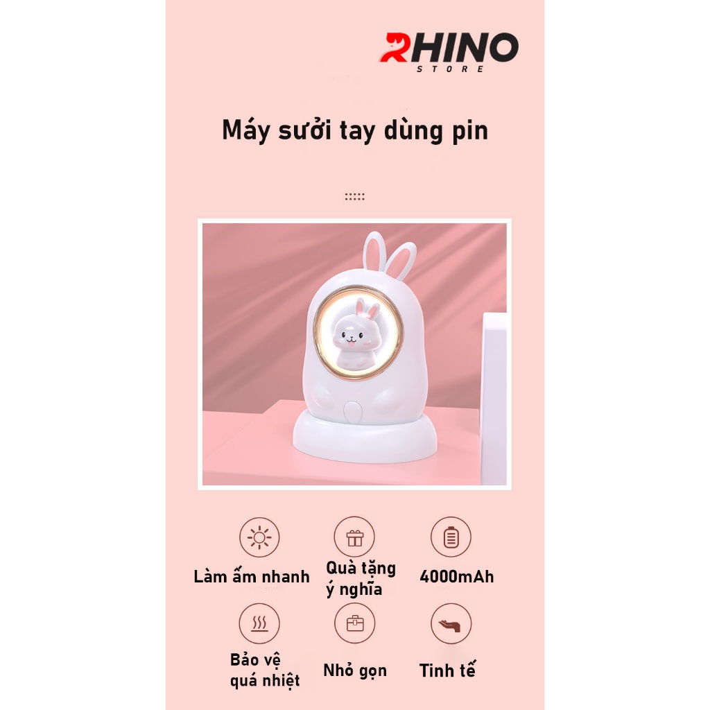 Máy sưởi ấm mini chạy pin cầm tay đèn LED Rhino W301, 3 mức độ nhiệt,  Làm ấm nhanh