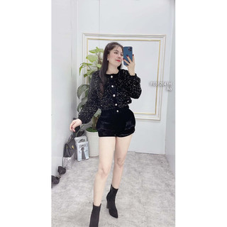 Áo croptop phối kim sa, áo nữ tay dài cổ tròn sang trọng VIENS STORE