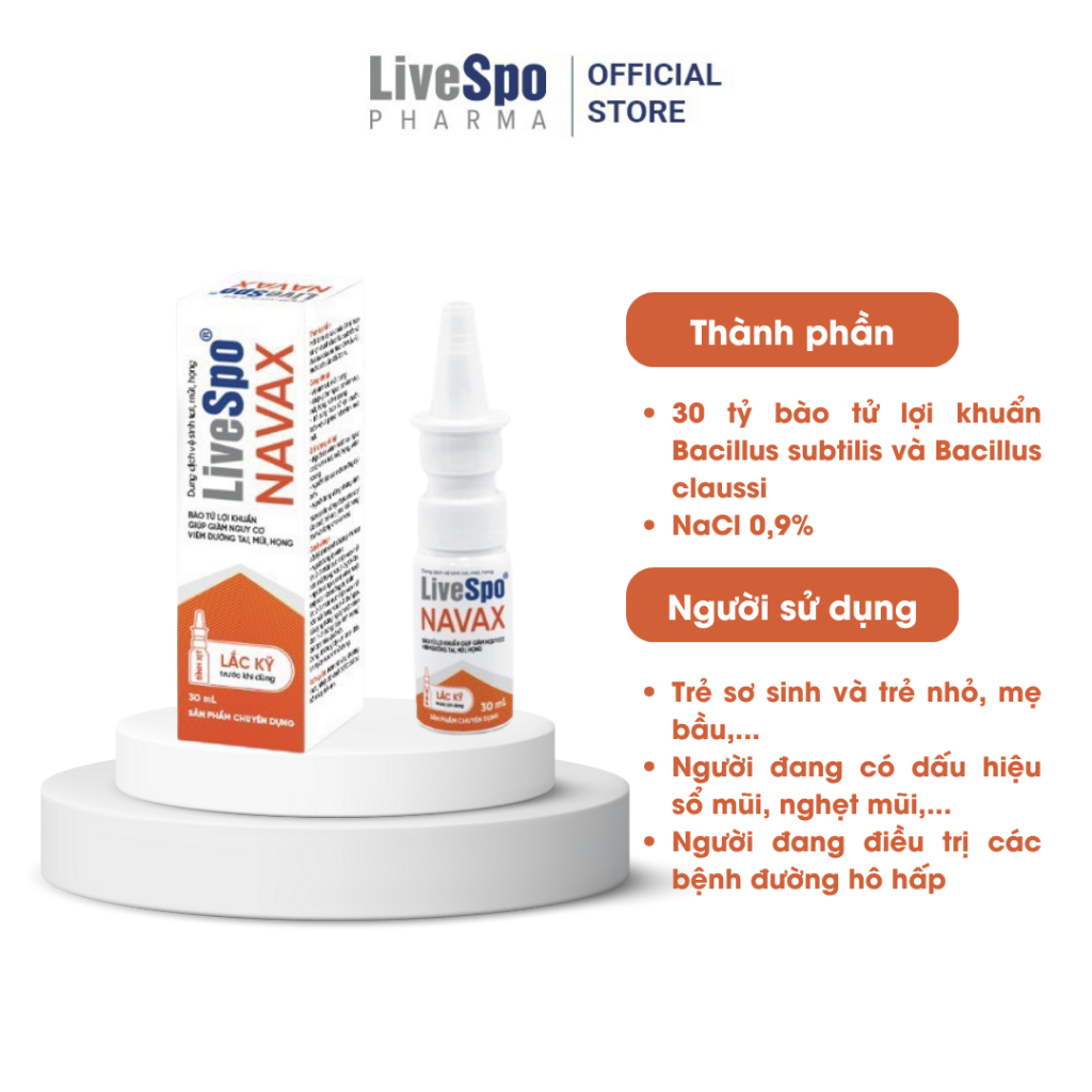 Bình xịt sẵn LiveSpo NAVAX Chuyên dụng - Giảm nguy cơ viêm tai mũi họng - Hộp nhựa 30ml