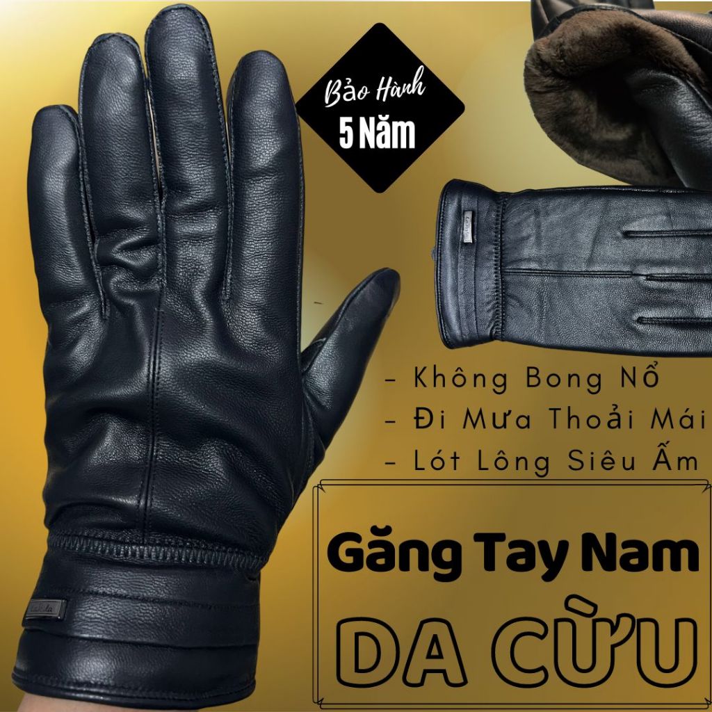 Găng Tay Da Cừu Nam Mỏng Nhẹ Lót Lông Cao Cấp Đi Mưa Thoải Mái, Dễ Lái Xe - Không Bong Nổ - Bảo Hành Da Thật 5 Năm M117