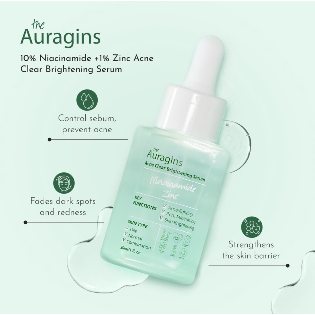 Tinh chất The Auragins 10% Niacinamide + 1% Zinc Acne Clear Brightening Serum 30ml