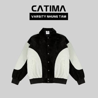 Áo khoác Varsity Nhung Tăm Catima form boxy basic, áo khoác unisex nhung tăm phối 2 màu cao cấp AV33