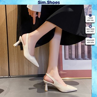 Giày cao gót dáng Slingback mũi nhọn thanh lịch cao 8cm màu trắng (lùi 1 size)