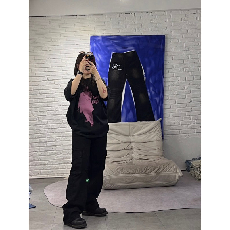 QUẦN JEANS TÚI HỘP DÂY VẢI - BLACK STRAPS