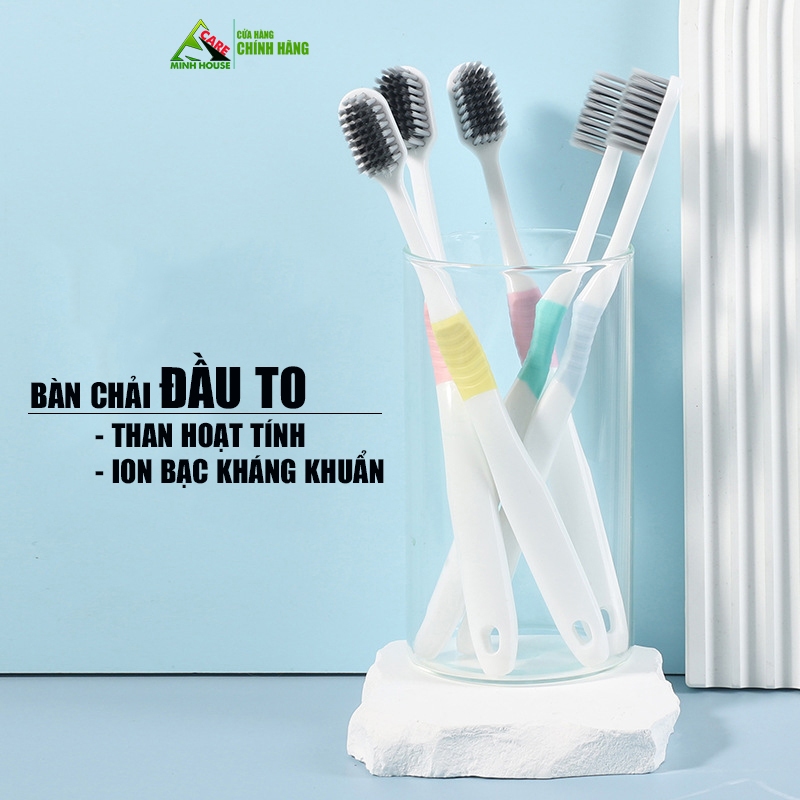 Bàn chải đánh răng Bamboo Big Size Sợi tre than hoạt tính lông mềm đầu to Minh House Care