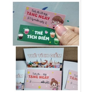 100 thẻ tích điểm mini kt 2x5,4cm, tích được 10 thẻ tặng 1 ly miễn phí