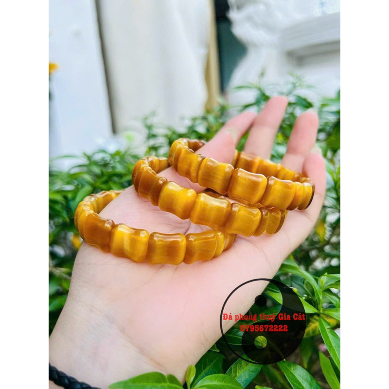 Vòng tay mắt hô vàng tâm đẹp vip 8a dạng bản xỏ thun kiểm định