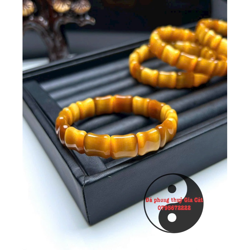 Vòng tay mắt hô vàng tâm đẹp vip 8a dạng bản xỏ thun kiểm định