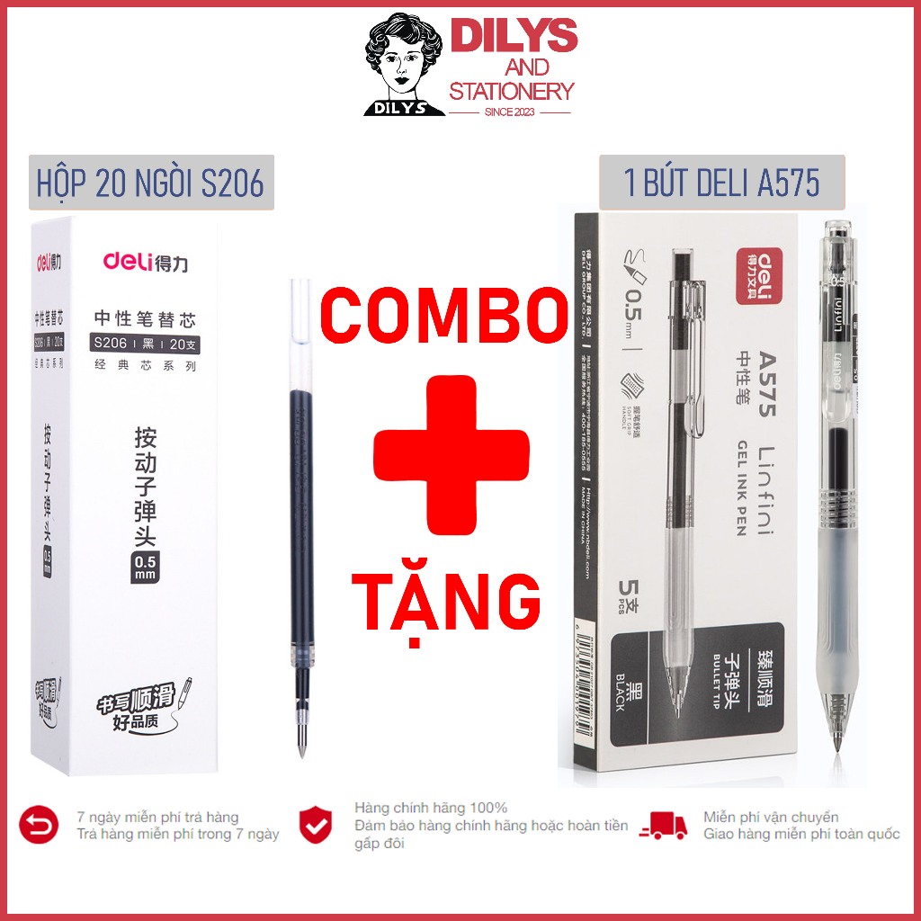 COMBO 20 Ngòi Deli S206 Tặng Ngay 1 Bút A575 Đen (Hàng Chính Hãng)