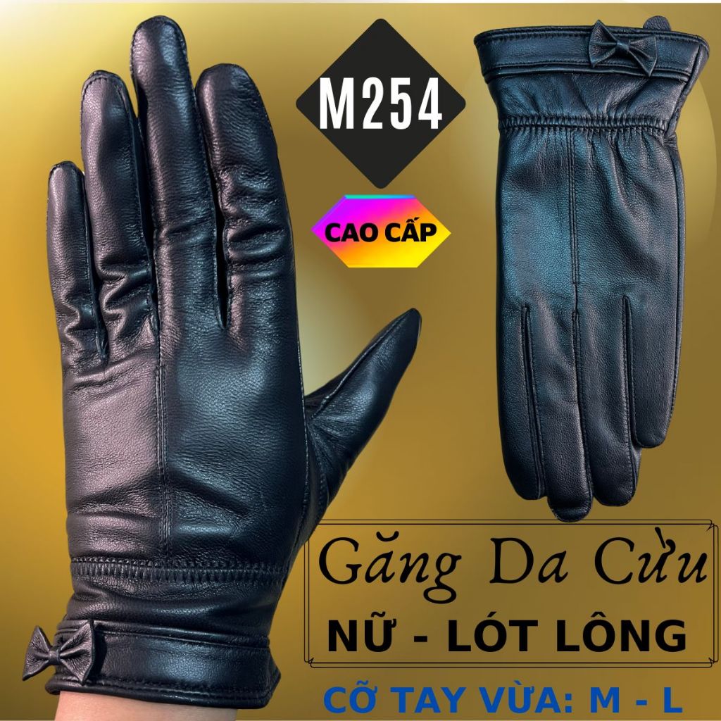 Găng Tay Da Cừu Nữ Cao Cấp Mỏng Nhẹ Lót Lông Đi Mưa Thoải Mái, Dễ Lái Xe - Không Bong Nổ - Bảo Hành Da Thật 5 Năm M254