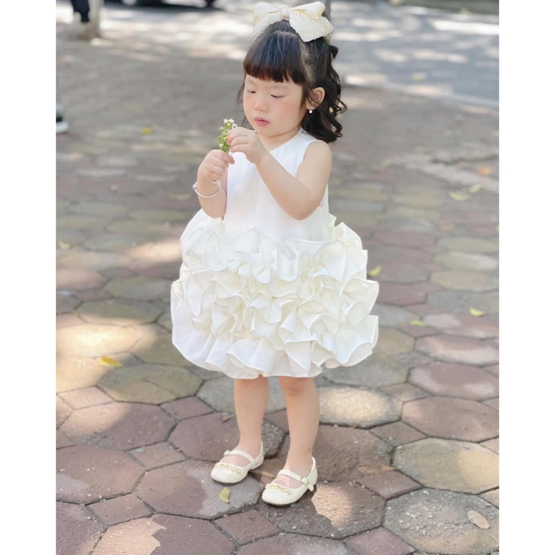 Váy bé gái, Váy xếp tầng dự tiệc 2 màu đen - trắng