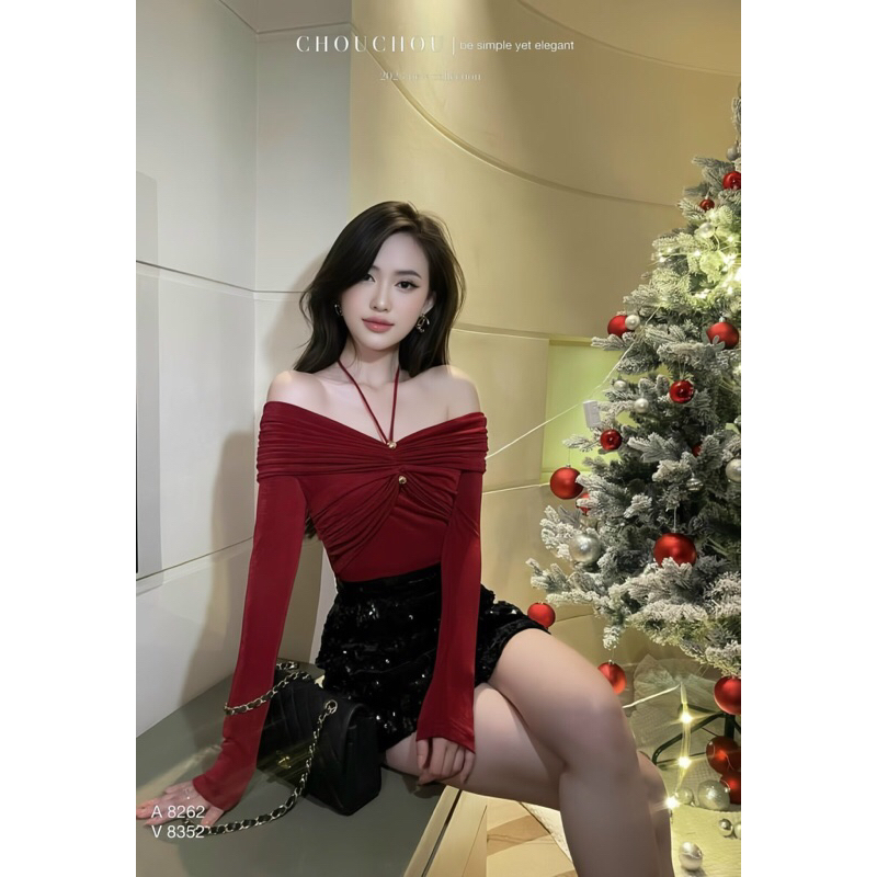 Sét áo yếm trễ vai kèm váy kim sa - Baobei boutique