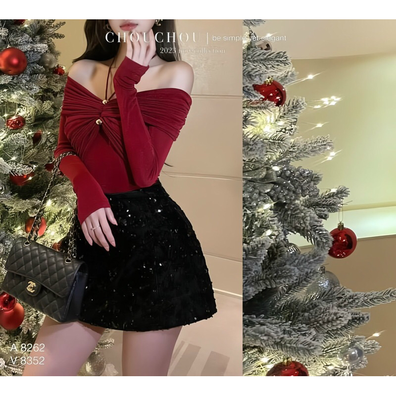 Sét áo yếm trễ vai kèm váy kim sa - Baobei boutique