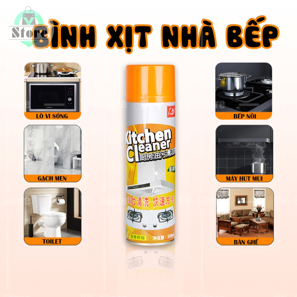Bình xịt vệ sinh nhà bếp dạng bọt tuyết, chai tẩy rửa nhà tắm đa năng, tẩy dầu mỡ máy hút mùi đa năng Kitchen Clear