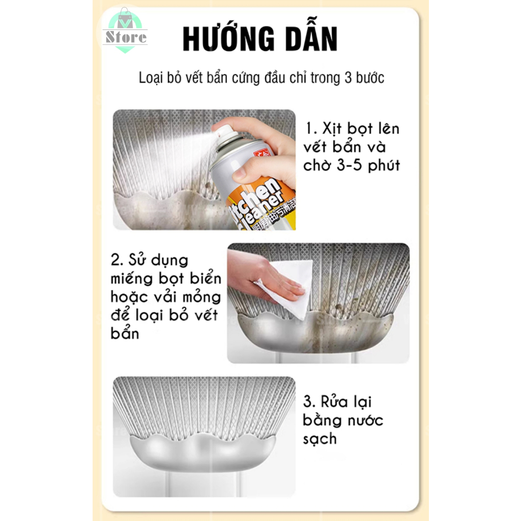 Bình xịt vệ sinh nhà bếp dạng bọt tuyết, chai tẩy rửa nhà tắm đa năng, tẩy dầu mỡ máy hút mùi đa năng Kitchen Clear
