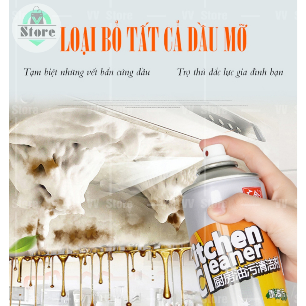 Bình xịt vệ sinh nhà bếp dạng bọt tuyết, chai tẩy rửa nhà tắm đa năng, tẩy dầu mỡ máy hút mùi đa năng Kitchen Clear