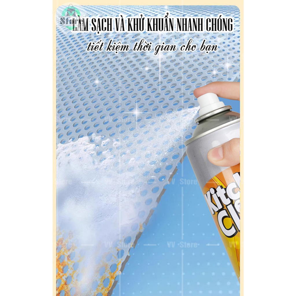 Bình xịt vệ sinh nhà bếp dạng bọt tuyết, chai tẩy rửa nhà tắm đa năng, tẩy dầu mỡ máy hút mùi đa năng Kitchen Clear