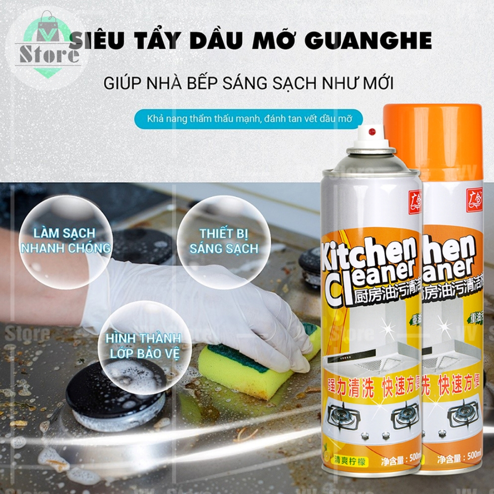 Bình xịt vệ sinh nhà bếp dạng bọt tuyết, chai tẩy rửa nhà tắm đa năng, tẩy dầu mỡ máy hút mùi đa năng Kitchen Clear