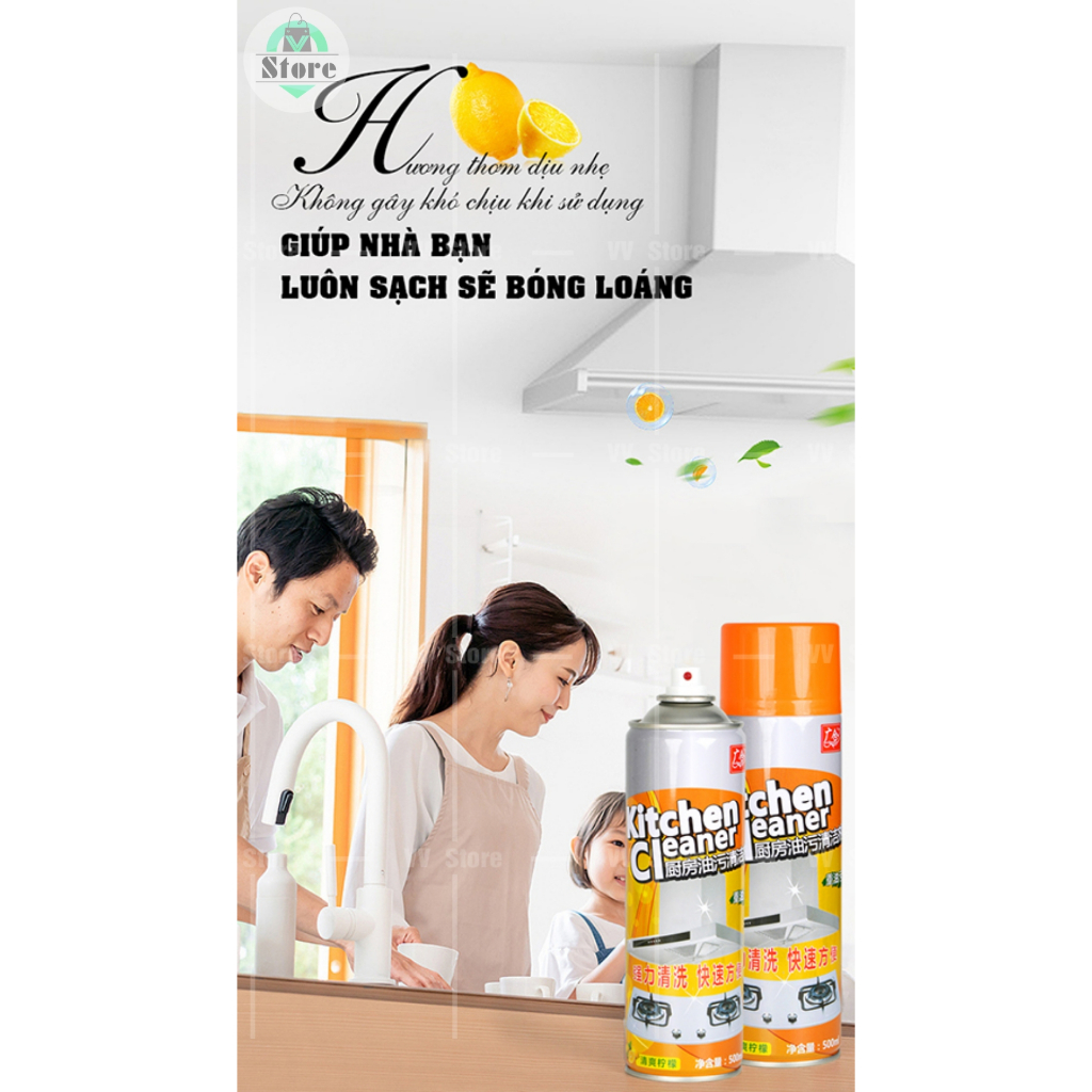 Bình xịt vệ sinh nhà bếp dạng bọt tuyết, chai tẩy rửa nhà tắm đa năng, tẩy dầu mỡ máy hút mùi đa năng Kitchen Clear