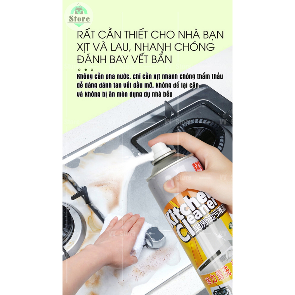 Bình xịt vệ sinh nhà bếp dạng bọt tuyết, chai tẩy rửa nhà tắm đa năng, tẩy dầu mỡ máy hút mùi đa năng Kitchen Clear