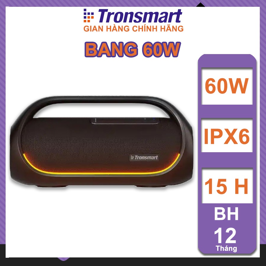 Loa bluetooth 5.3 TRONSMART BANG Công suất 60W, Đèn led RGB theo nhịp, điều khiển qua APP, chống nước IPX6