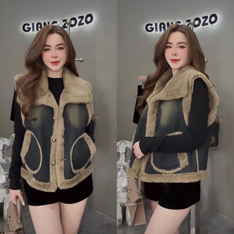 Áo gile bò pha viền lót lông hàng QC l1