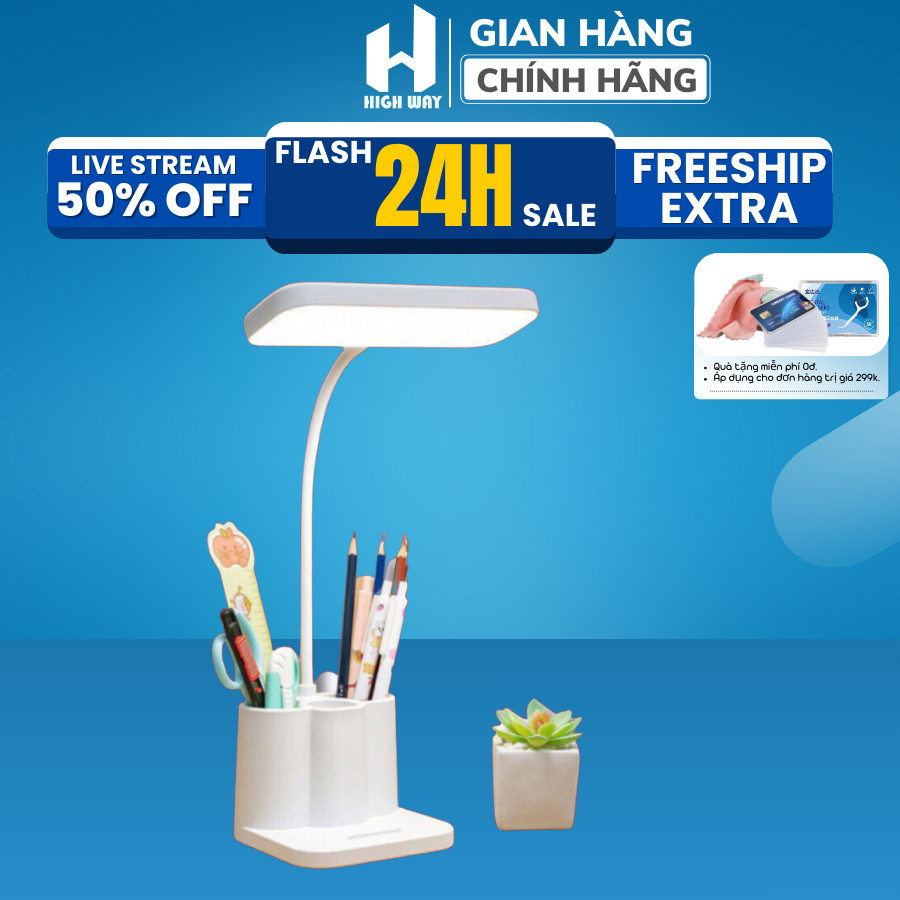 Đèn Học HIGH WAY Chống Cận Thông Minh Decor Bàn Làm Việc, Đọc Sách 3 Chế Độ Ánh Sáng Cảm Ứng Sạc Pin, Bảo Hành 12 Tháng