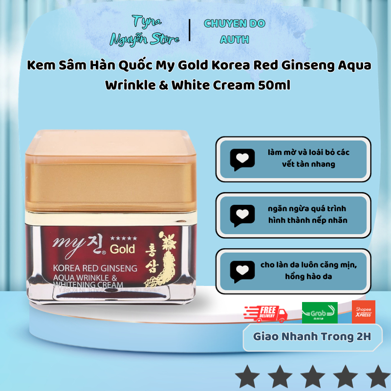 Kem Sâm Hàn Quốc My Gold Korea Red Ginseng Aqua Wrinkle & White Cream 50ml Giúp Da Trắng Sáng & Căng Mịn Tự Nhiên
