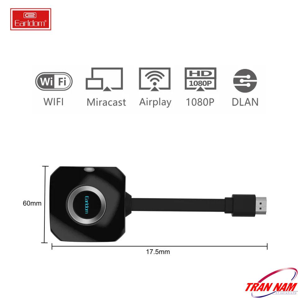 Cáp HDMI không dây Earldom W6+ dùng cho điện thoại, laptop Kết nối với tivi, máy chiếu qua Wifi với độ phân giải HD-4K