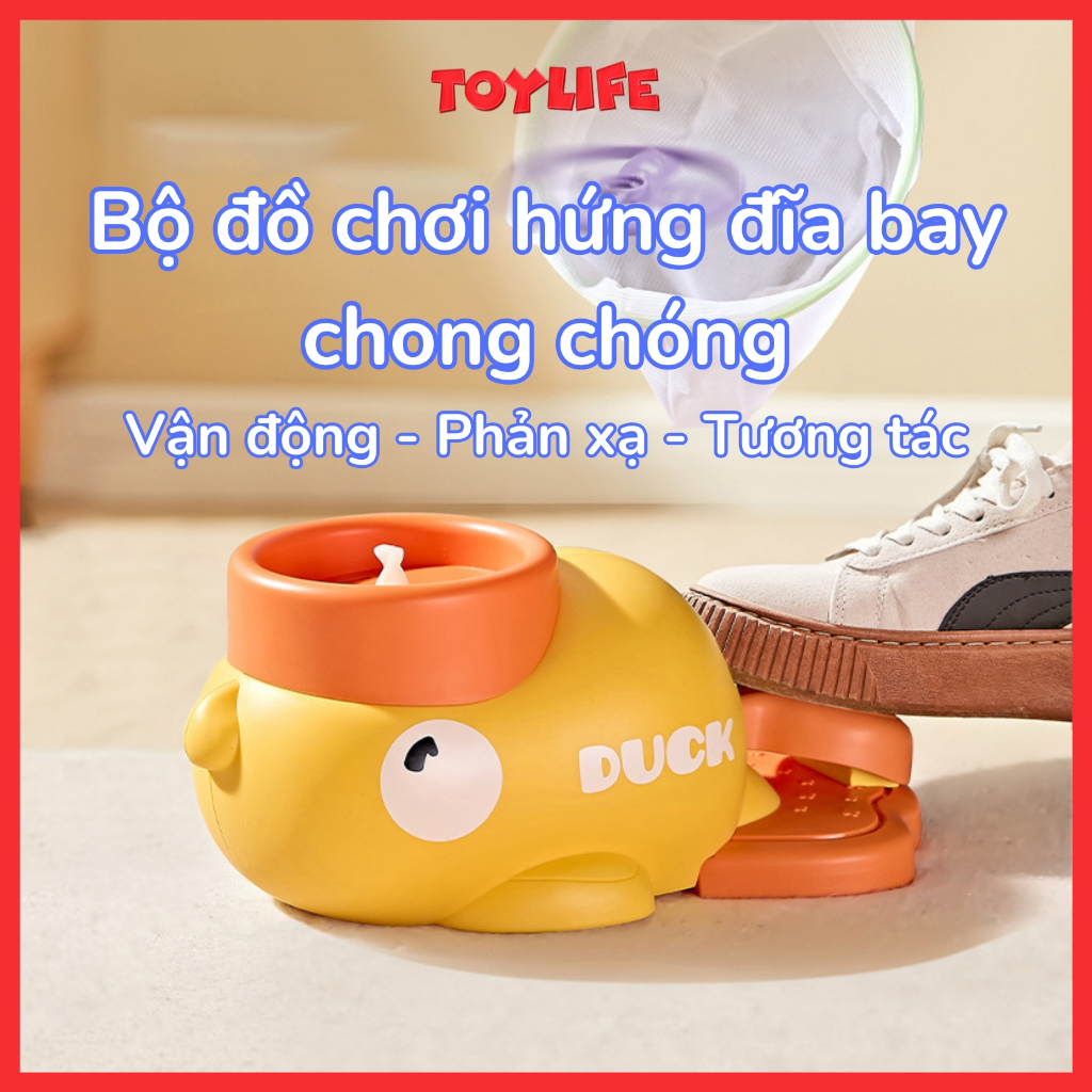 Bộ đồ chơi hứng đĩa bay chong chóng, đồ chơi đạp tung hứng đĩa bay vận động ngoài trời cho bé TOYLIF