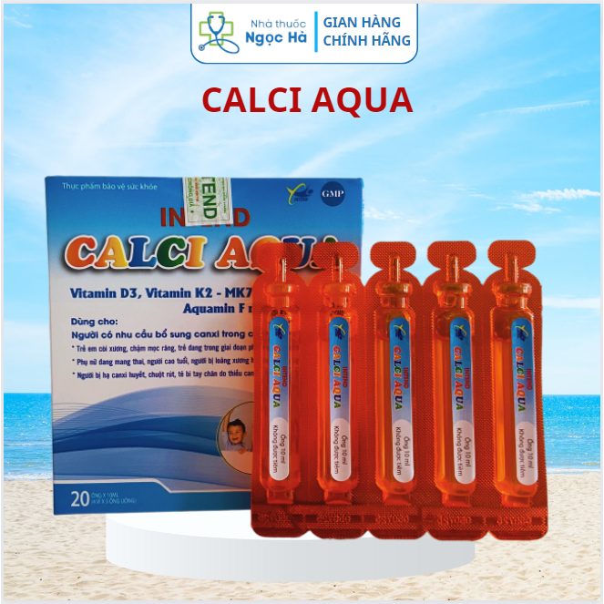 INTEND CALCI AQUA - bổ sung Vitamin D3, vitamin K2 , MK7, Aquamin F nhập khẩu từ Anh - hộp 20 ống