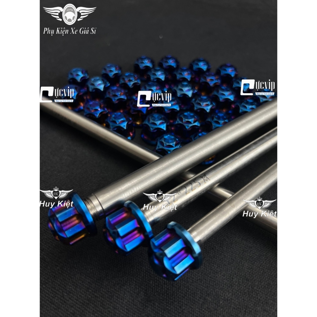 Cốt Trục Bánh Xe Trước Và Sau Kèm Tán Inox 304 Xi Titan Cho Ex,Fu Led,Satria,Raider,Win,AB,SH,Vario,Vision,