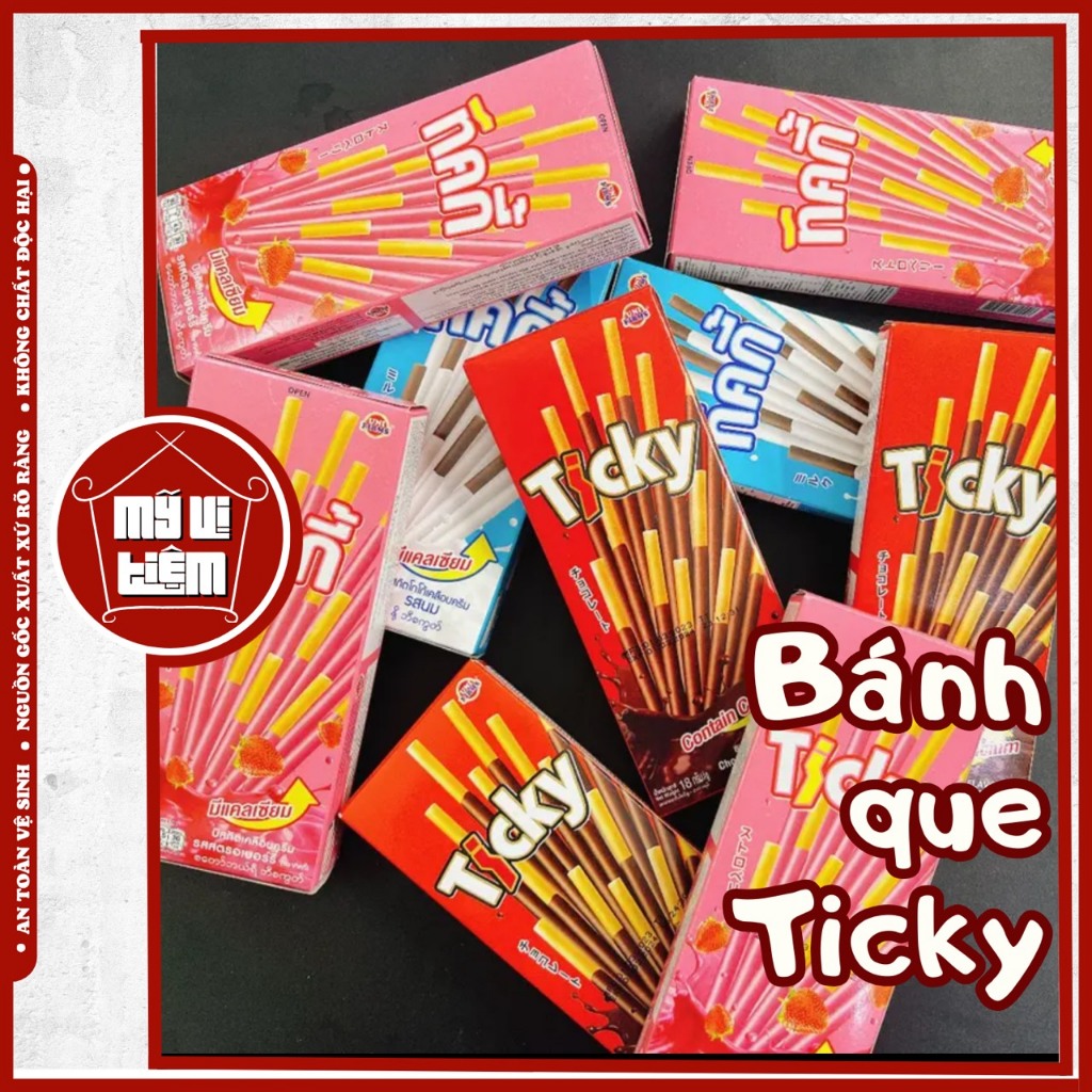 Bánh que Ticky Thái Lan, bánh quy que phủ kem các vị (hộp 20g, 6 que) - Mỹ Vị Tiệm ăn vặt Thái Lan