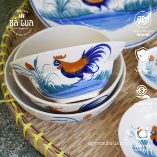 Tô chiết yêu, dáng nón size 18cm vẽ gà, cá, tôm,… hàng cao cấp, bát tô yêu, gốm xưa Lái Thiêu