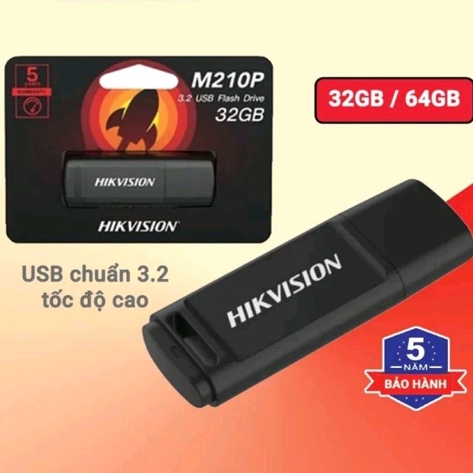 USB 32GB - 64GB Hikvision M210p - USB 3.2 gen 1 tốc độ cao, thiết kế nhỏ gọn - Bảo hành 5 năm