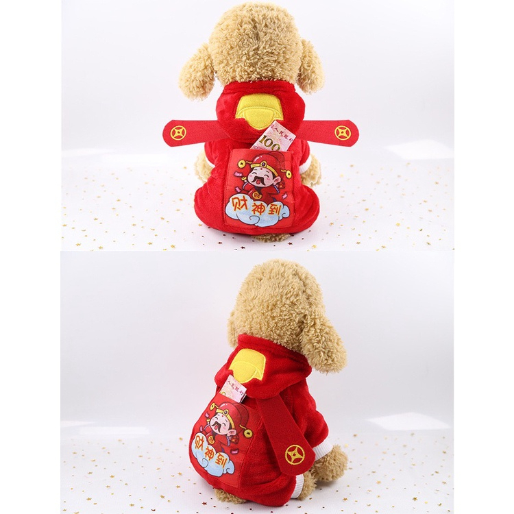Quần áo tết giữ nhiệt cho chó mèo kèm bao lì xì may mắn dễ thương cao cấp