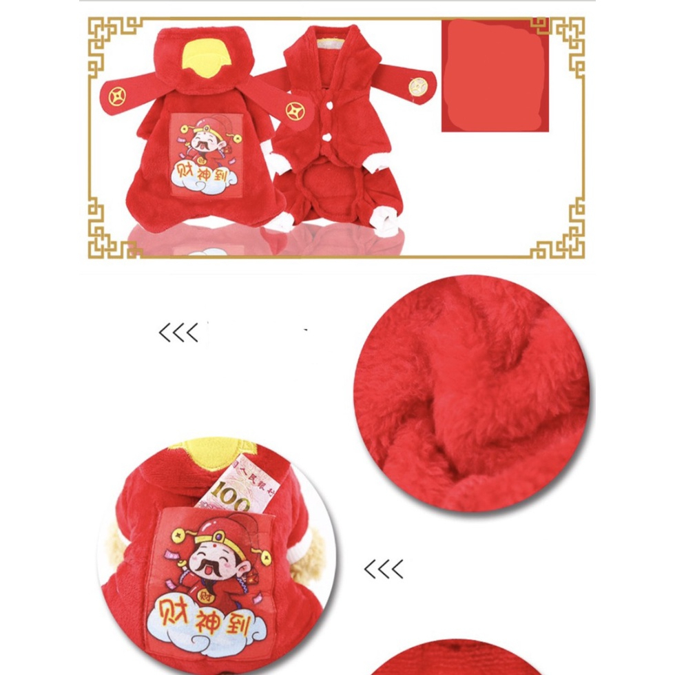 Quần áo tết giữ nhiệt cho chó mèo kèm bao lì xì may mắn dễ thương cao cấp