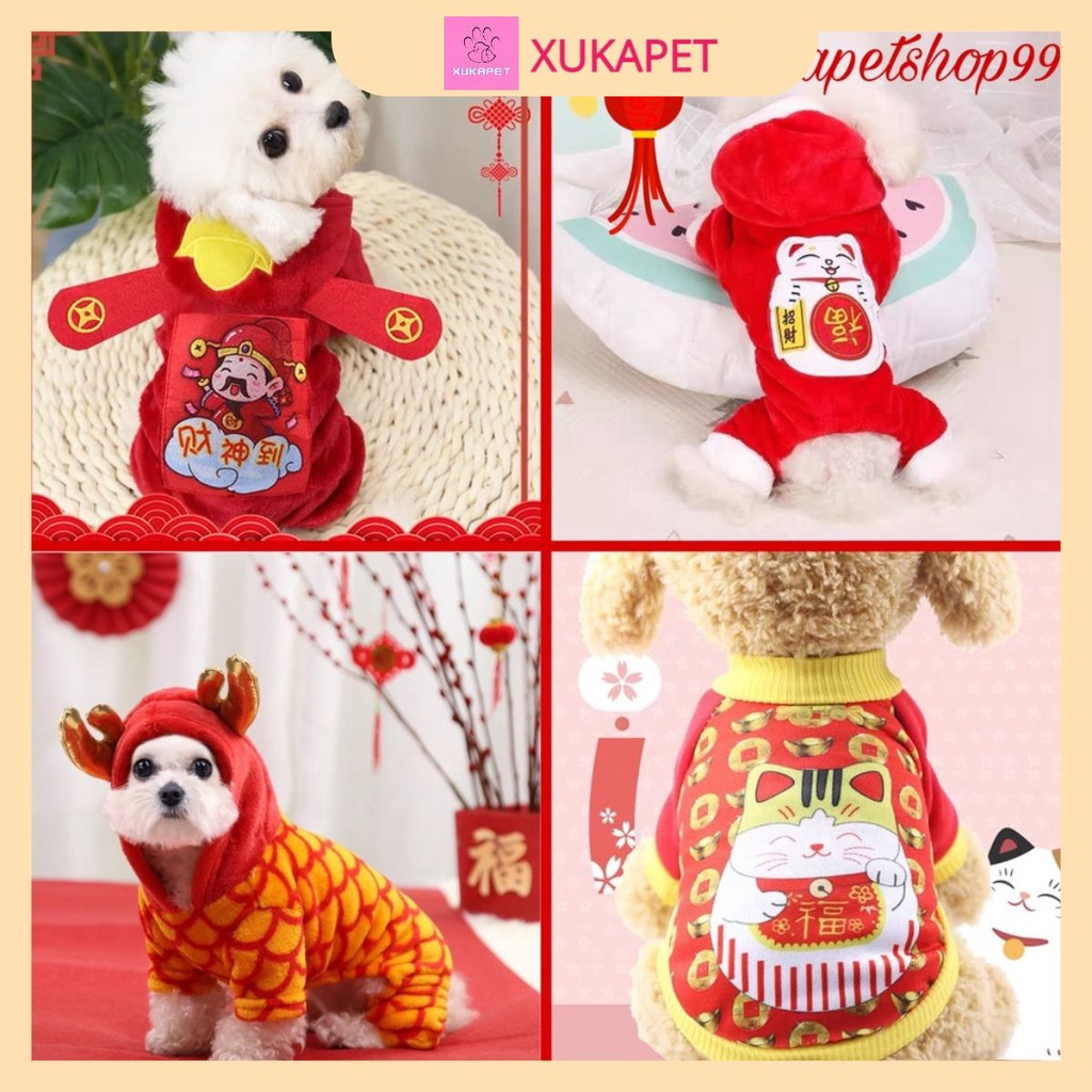 Quần áo tết giữ nhiệt cho chó mèo kèm bao lì xì may mắn dễ thương cao cấp