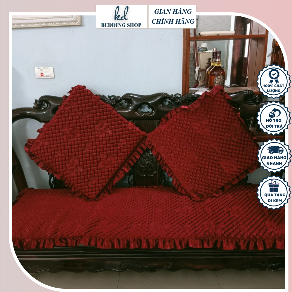 Thảm ghế phòng khách nỉ nhung in hoa nổi cao viền bèo cao cấp