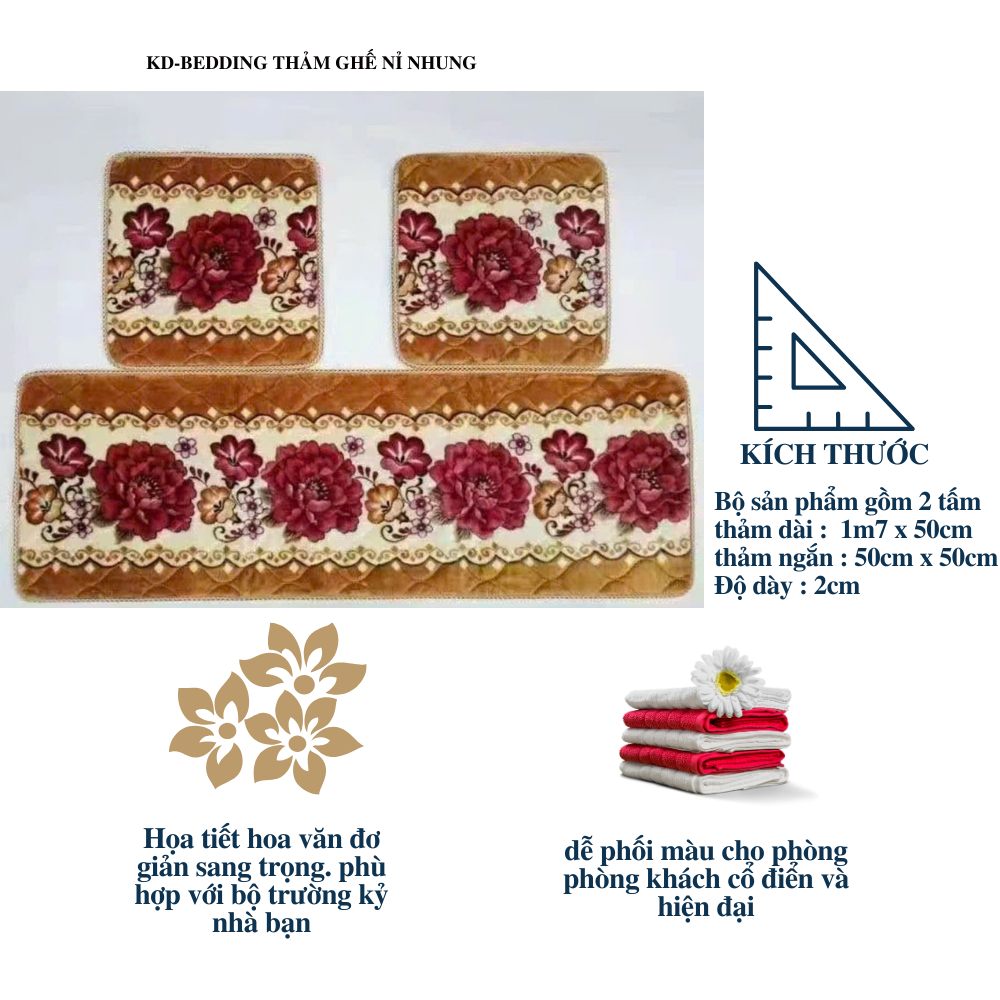 Bộ thảm ghế nót nỉ dày dặn phòng khách kích thước 1m7 x 50cm